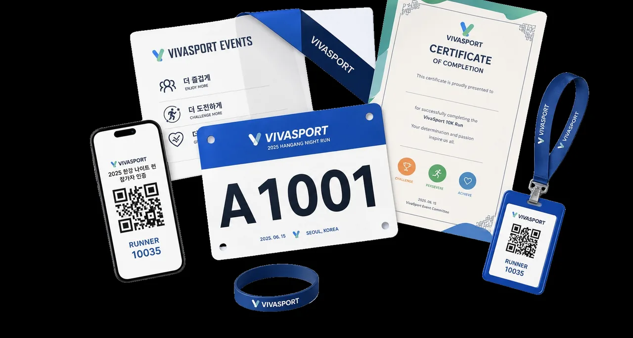 VIVASPORT 실제 Race Kit 구성과 BIB 운영 화면
